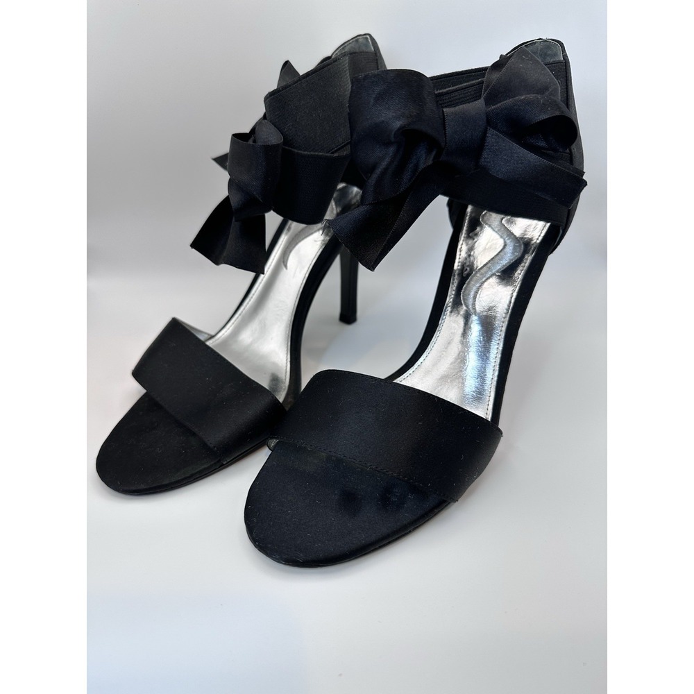 Women's Black High Heel Sandals with Bow Ankle Strap – Elegant Dress Shoes